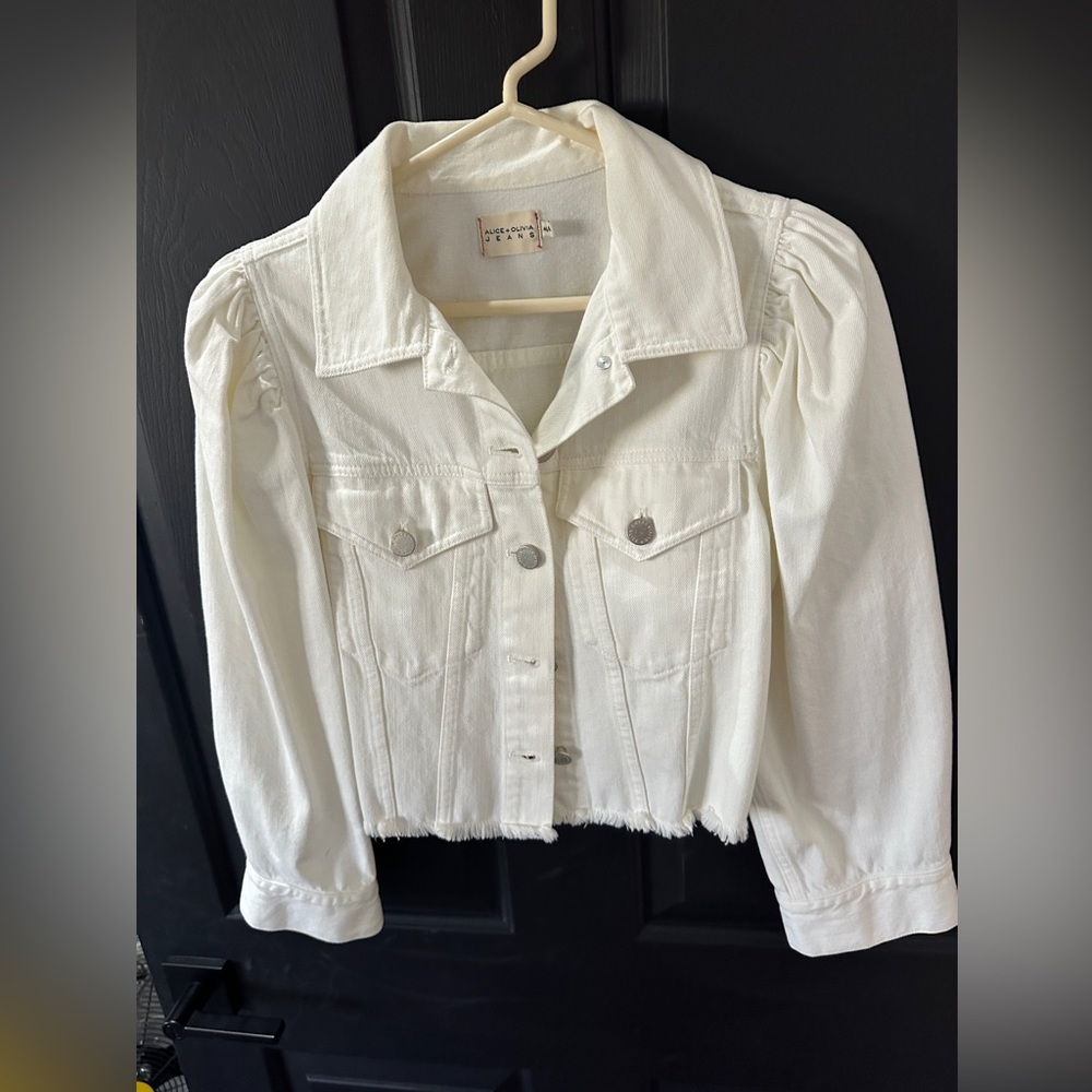 Lana Puff-Sleeve White Cropped Denim Jacket